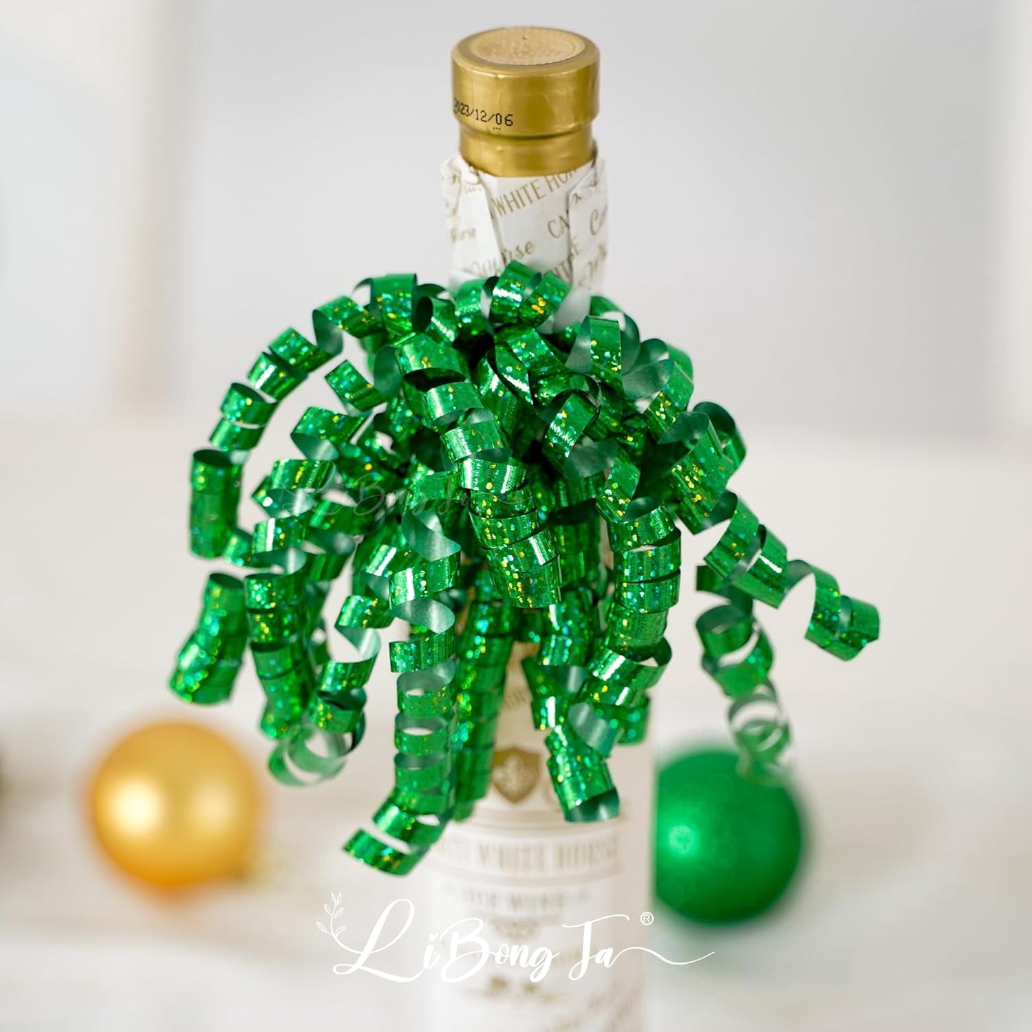 12 PCs Green Bows for Gift Wrapping 5 Inch Self Adhesive Curly Ribbon Bow for Party Favor, Gift Wrap Accessory, Metallic Christmas Bows, Premade Bows for Presents, Wine Bottles, Baskets