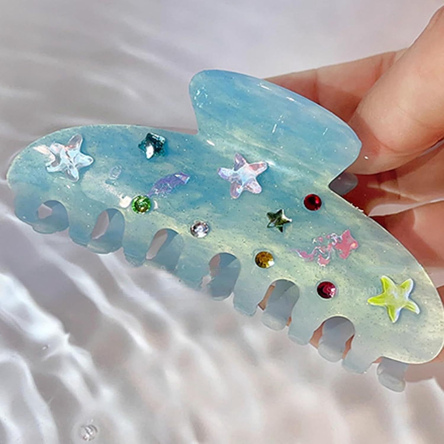Ocean Style Goldfish Starfish Hair Claw Vintage Blue Non Slip Hair Clip Cute Cartoon Hair Accessory for Women Daily Casual Styling 2 Pcs