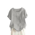 thumbnail image 1 of CHUANK Oversized Button Down Shirts Women Oversized T Shirts Workout Cotton Linen Western Shirts Short Sleeves Crew Neck Sexy Summer Tops for Plus Size Summer Spring Blouses Yellow Army G, 1 of 5