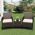 thumbnail image 3 of EastVita 3 Piece Patio Set PE Rattan Patio Conversation Set with 2 Chairs and 1 Coffee Table Outdoor Patio Furniture Set for Patio Front Porch Balcony Bistro - Brown, 3 of 8