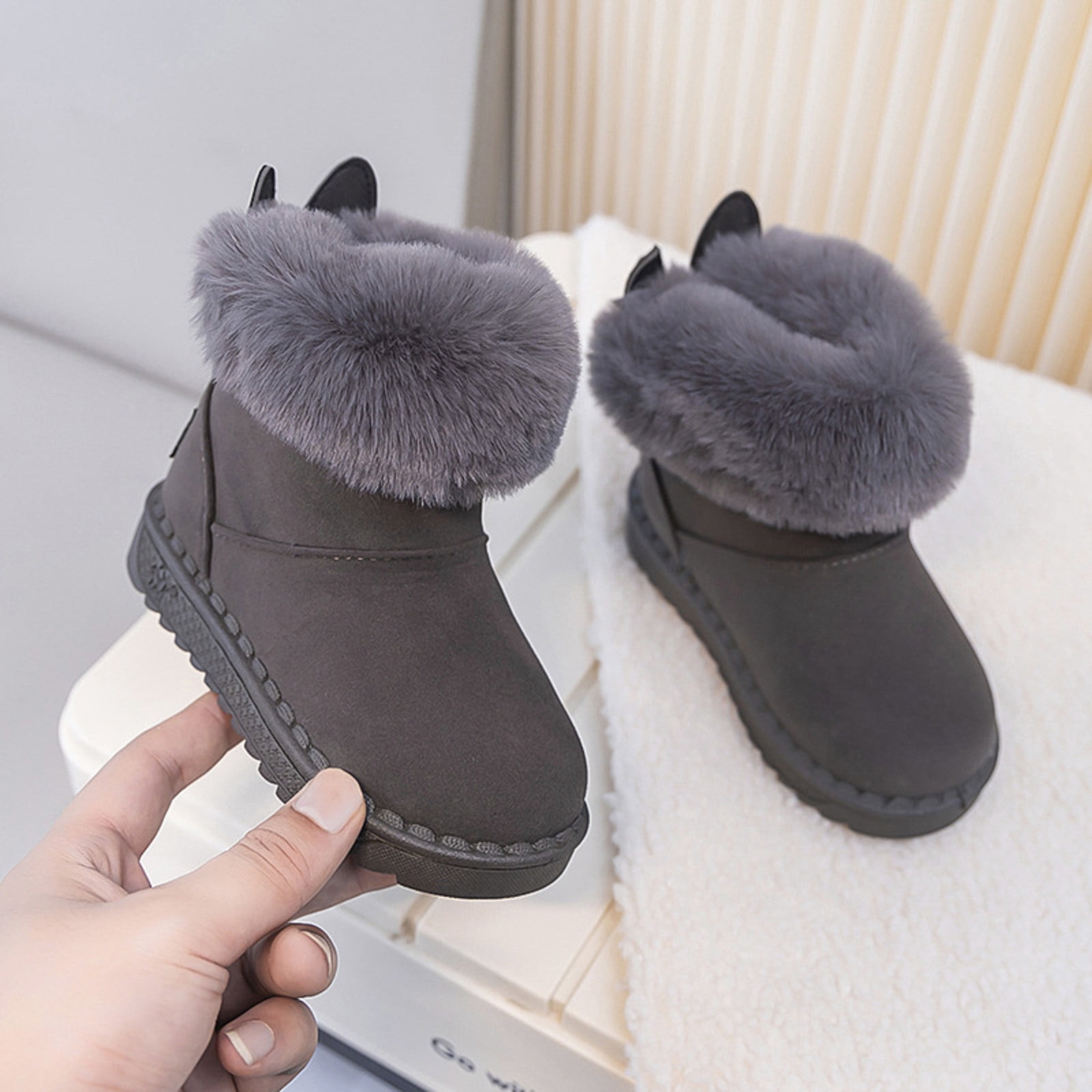 Dakaela Winter Snow Boots Boys Girls Soft Warm Shoes Toddler Plush Slip on Booties Kids Outdoor Boot