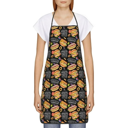 

Goofa Bib Apron Unisex Aprons Adjustable Waterdrop Resistant Cooking Kitchen Apron for Chef Hamburgers Hot Dogs Pattern Apron Bulk