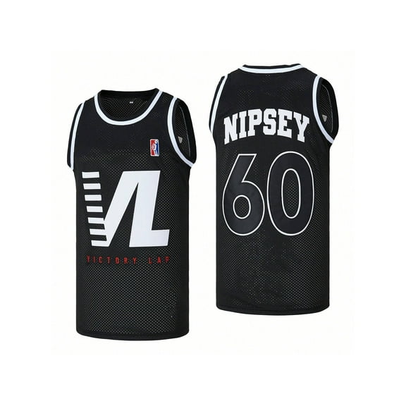Men's NO.60 NIPSEY HUSSLE VL Basketball Jersey Sleeveless Sports Fan Tops Jersey Athletic T-Shirts(Black,S)