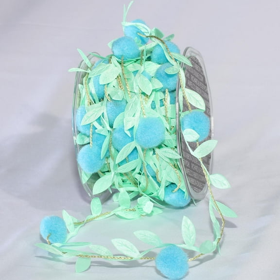 The Ribbon People Teal Blue Leaves with Balls Party Garland 0.75" x 22 Yards