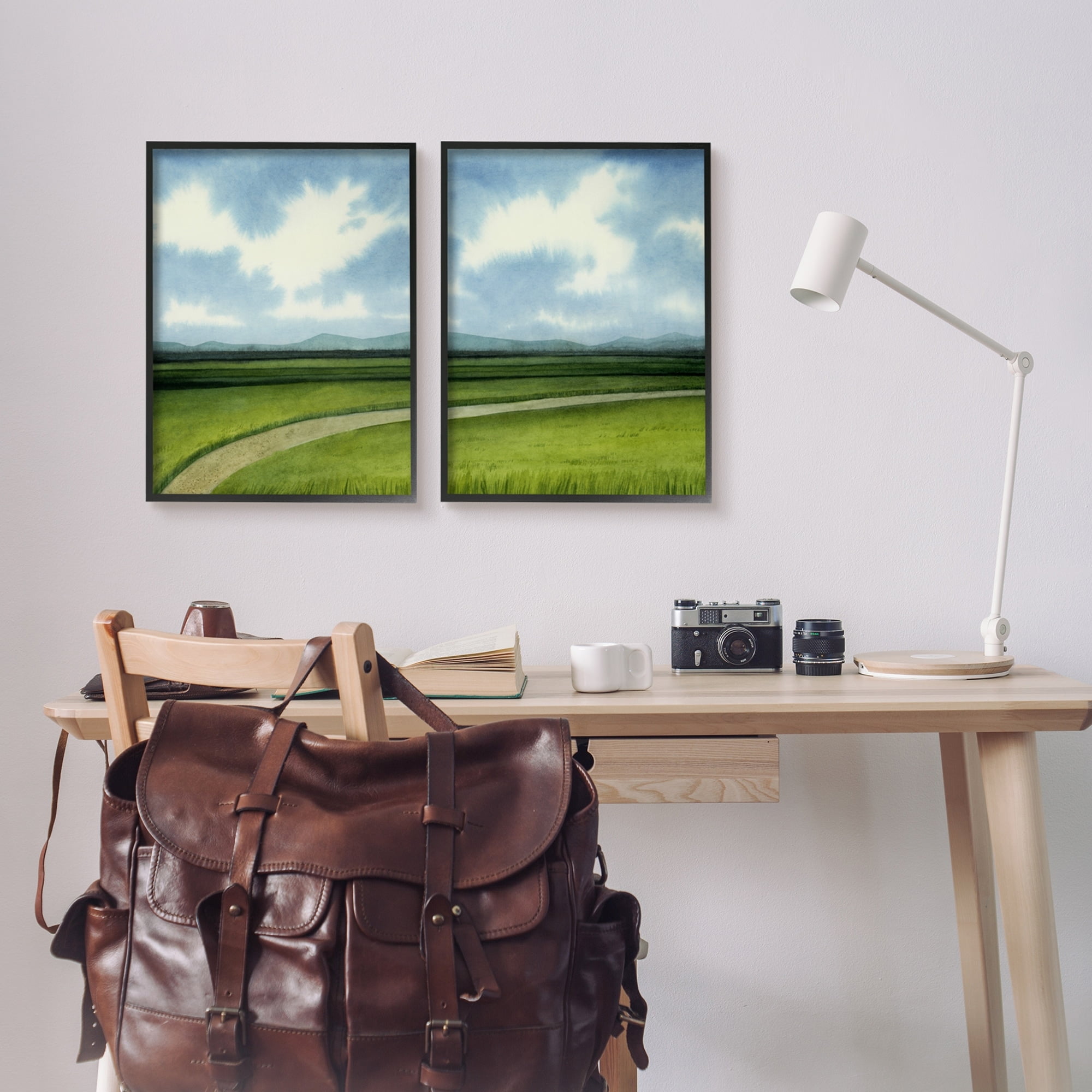 Stupell Industries Rural Cloudy Countryside Green Fields Design Paintings Black Framed Art Print Wall Art Set of 2, 16x20, by Grace Popp
