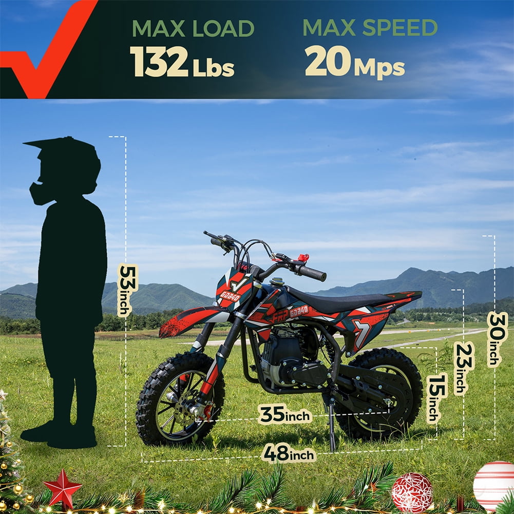 FRP FX40 40cc Dirt Bikes, 4-Stroke Gas Dirtbike for 13+, Mini Dirt Bike with Pull Start, Rear Disc Brake, EPA Certified, 20MPH Max Speed, Up to 132 LBS - Red