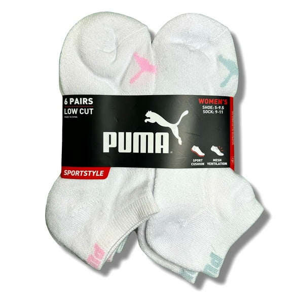PUMA SOCKS WOMEN'S - LOW CUT 253 - SOLID 3 - SOLID WH PK - SHOE SZ 5-9.5 -PACK 6