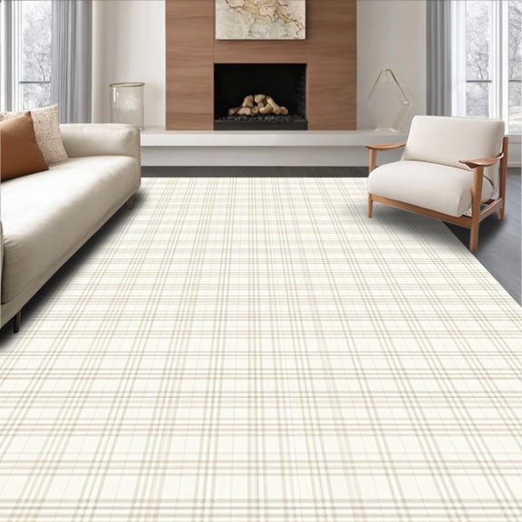 Flatwoven High Traffic Area Rug, Chantille Ivory Plaid With Elegant Crisscross Design, Non Slip, Stain Resistant, Washable Area Rugs for Living Room, Bedroom(Beige, 4X6)