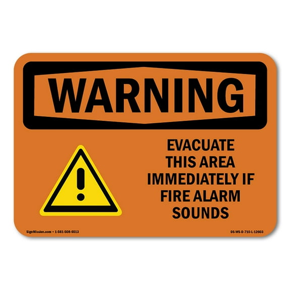 OSHA WARNING Sign - Evacuate Immediately If Fire Alarm Sounds | Plastic Sign | Protect Your Business, Work Site, Warehouse & Shop Area | Made in the USA