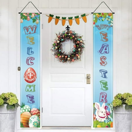 

Fall Gardening Tools Easter Door Hanging Flag Door Decoration Supplies Cute Bunny Colorful Egg Pattern Festive Atmosphere Decoration Supplies