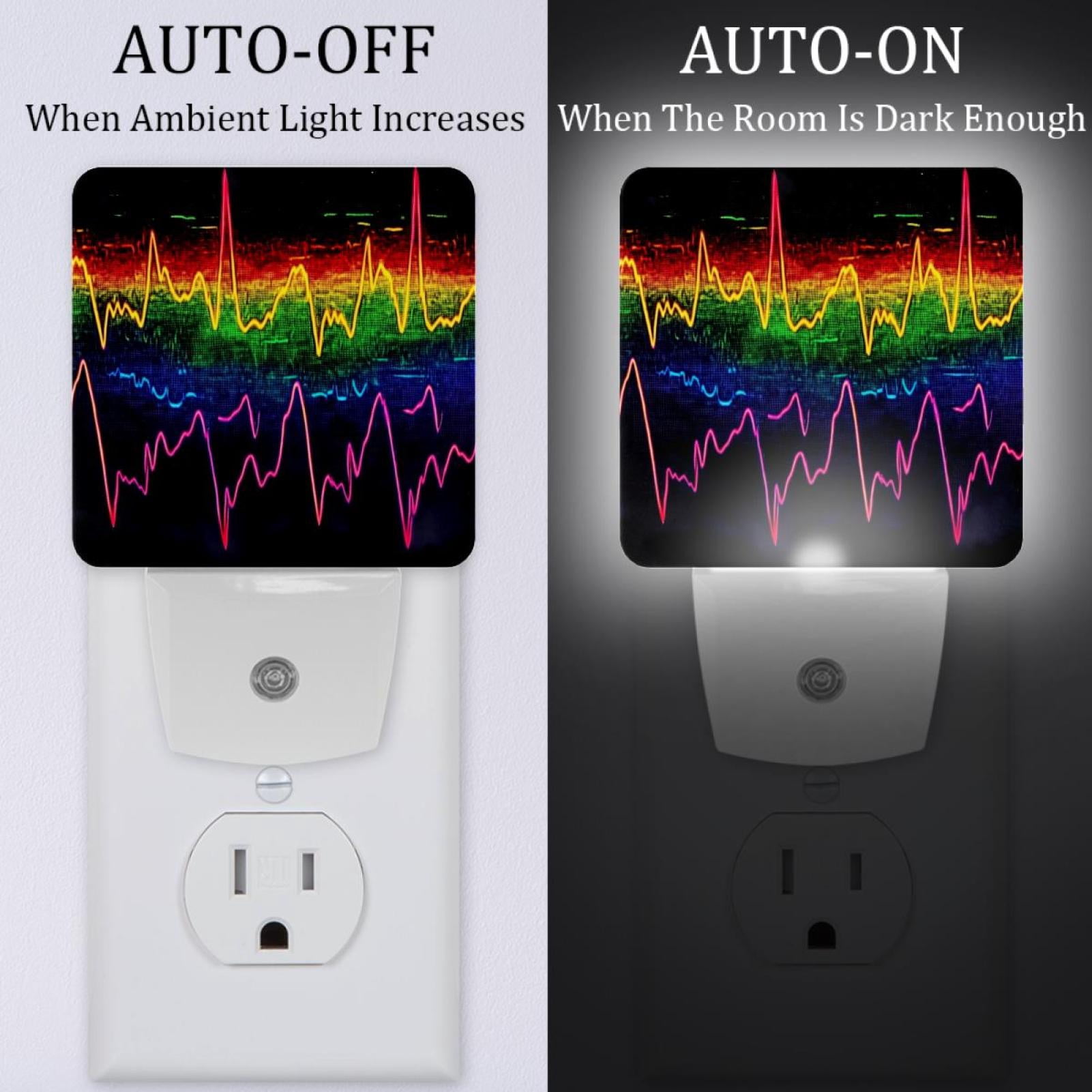 PhooArto Rainbow Electrocardiograms Plug in LED Night Light Auto Sensor Dusk to Dawn Decorative Night for Bedroom, Bathroom, Kitchen, Hallway, Stairs, Baby's Room, Energy Saving