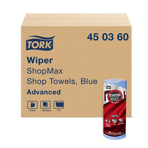 Tork 450360 Advanced Single-Ply ShopMax Wiper 450 Towel Roll, Blue