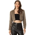 thumbnail image 1 of Abrigo de piel sintética Allegra K chaqueta corta sin cuello para mujer Caqui Oscuro S, 1 of 6