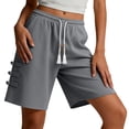 thumbnail image 5 of uublik Gym Shorts for Women Casual Elastic Waist Shorts Summer Beach Lightweight Short Pants with Pockets, Gray, 5 of 6