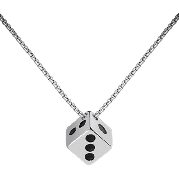 Stainless Steel Cuboid Dice Style Games Holiday Casino Necklace
