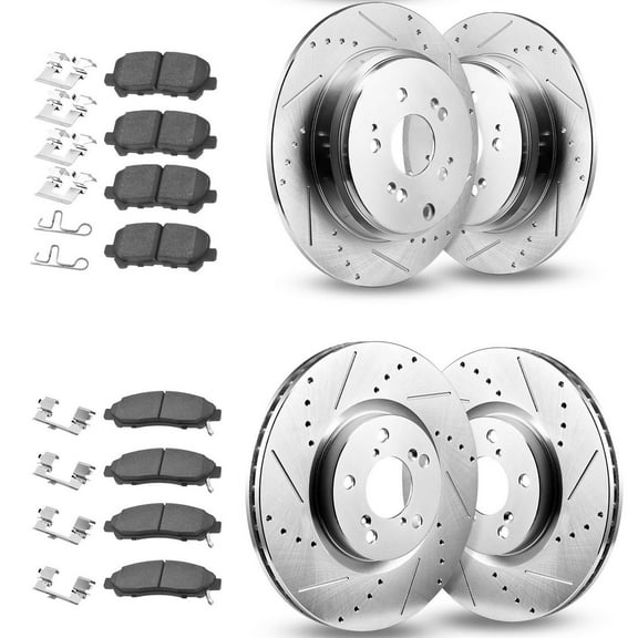 KFFKFF Front and Rear Brake Kit Compatible with 2007-2013 Acura MDX, 2010-2013 Acura ZDX, 2009-2014 Honda Pilot, Drilled and Slotted Rotors with Ceramic Brake Pads, 13 in (Front)