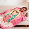 thumbnail image 5 of Anime Virgin Mary & Our Lady of Guadalupe Flannel Throw Blanket, Catholic Christian Gifts for Women Birthday Christmas, Soft Pink Cozy Blanket for Bed Couch Home Sofa, 59x78 in, 5 of 7