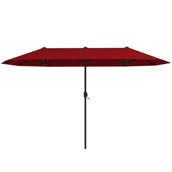 REKHH 13 FT Large Patio Umbrella, Outdoor Double-Sided Table Market Umbrella w/Crank Handle, 12 Heavy-Duty Ribs, Sun-Protective Rectangular Twin Parasol for Garden Deck Lawn Poolside (Burgundy)