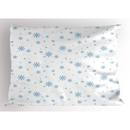 - Winter Pillow Sham Cold December Design Simple Seasonal Snowy Weather Ice Frost Gentle Winter Icons, Decorative Standard Size Printed Pillowcase, 26 X 20 Inches, Blue White, by Ambesonne
