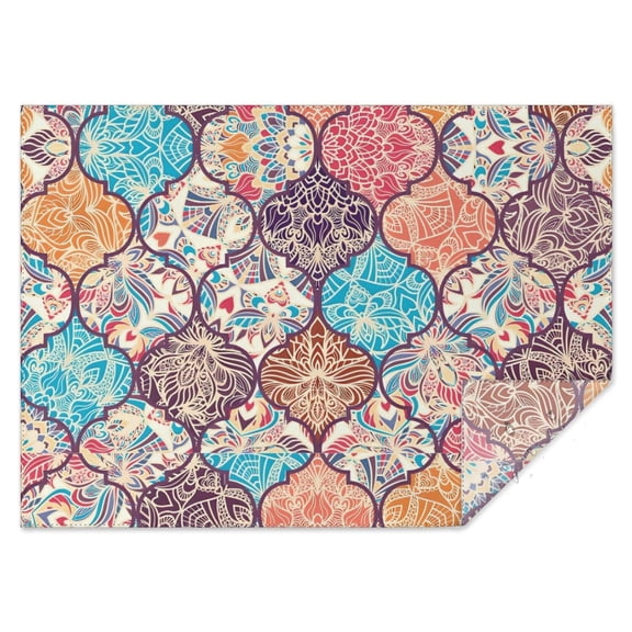 Multicolor Ethnic Geometric Pattern Rectangle Tablecloth 60"x84",Waterproof Polyester Rectangle Table Cloth, Wipeable Spillproof Polyester Tablecloth for Dining, Camping, Indoor and Outdoor