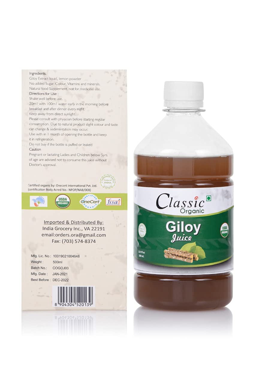 Classic Organic Giloy Juice 500ml, Immunity Booster Juice with Natural  Source Of Antioxidants 
