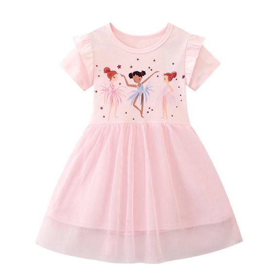 HWJAD Little Girls Flutter Dress Short Sleeve Toddler Summer Sundress Girl Tutu Princess Dress