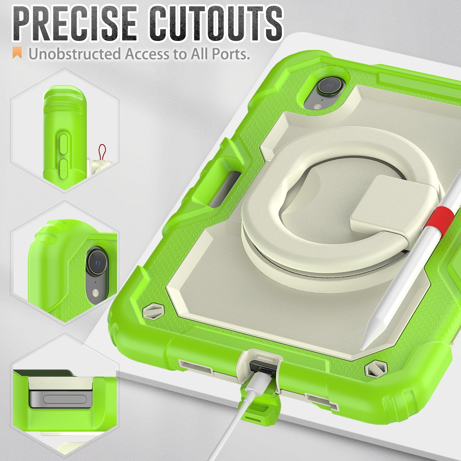 Allytechgroup Screen Protector Case for Apple iPad mini 7th Gen/ 6th Gen 8.3 Inch, Heavy Duty Protective Build-in Pencil Holder Handle Stand Rugged Bumper Case Kids Friendly for iPad mini 6 7, Lime