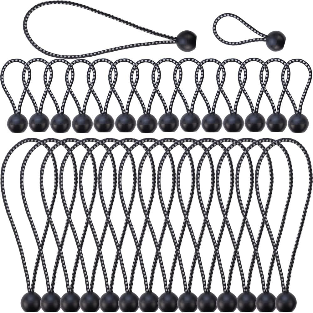 4 Cordes élastiques Avec Boules + 30 Attaches De Bâche - Orange/blanc, Caoutchouc - Neuf Uxcell