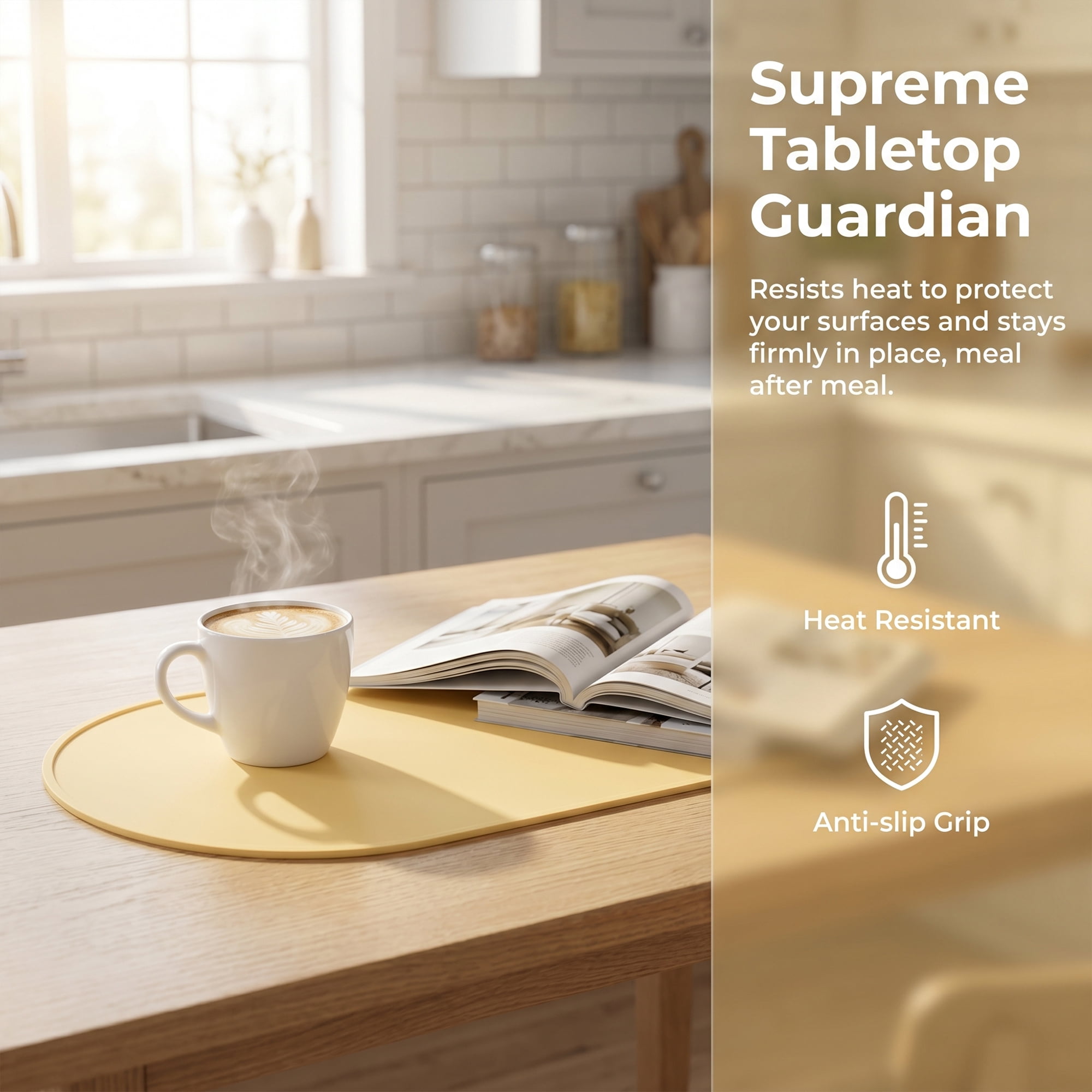 Unique Bargains 6 Pack Silicone Placemats for Kitchen Dining Table Decor Light Yellow 15"x10"
