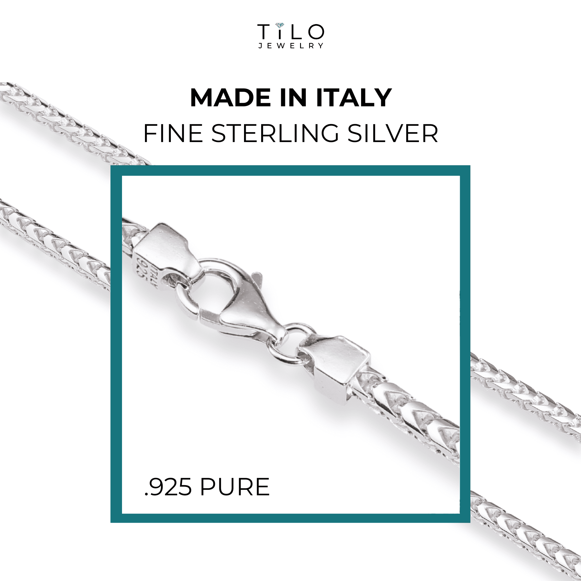 Tilo Jewelry Solid 925 Sterling Silver Franco Chain Necklace with Secure Lobster Lock | 1.5mm - 16 Inch | Everyday Necklace for Men, Women, Unisex