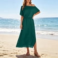 thumbnail image 4 of YuXingFu Dresses for Women Maxi Boat Neck Plus Size Womens Dress Short Sleeve with Pocket Long Casual Summer Army Green S, 4 of 9