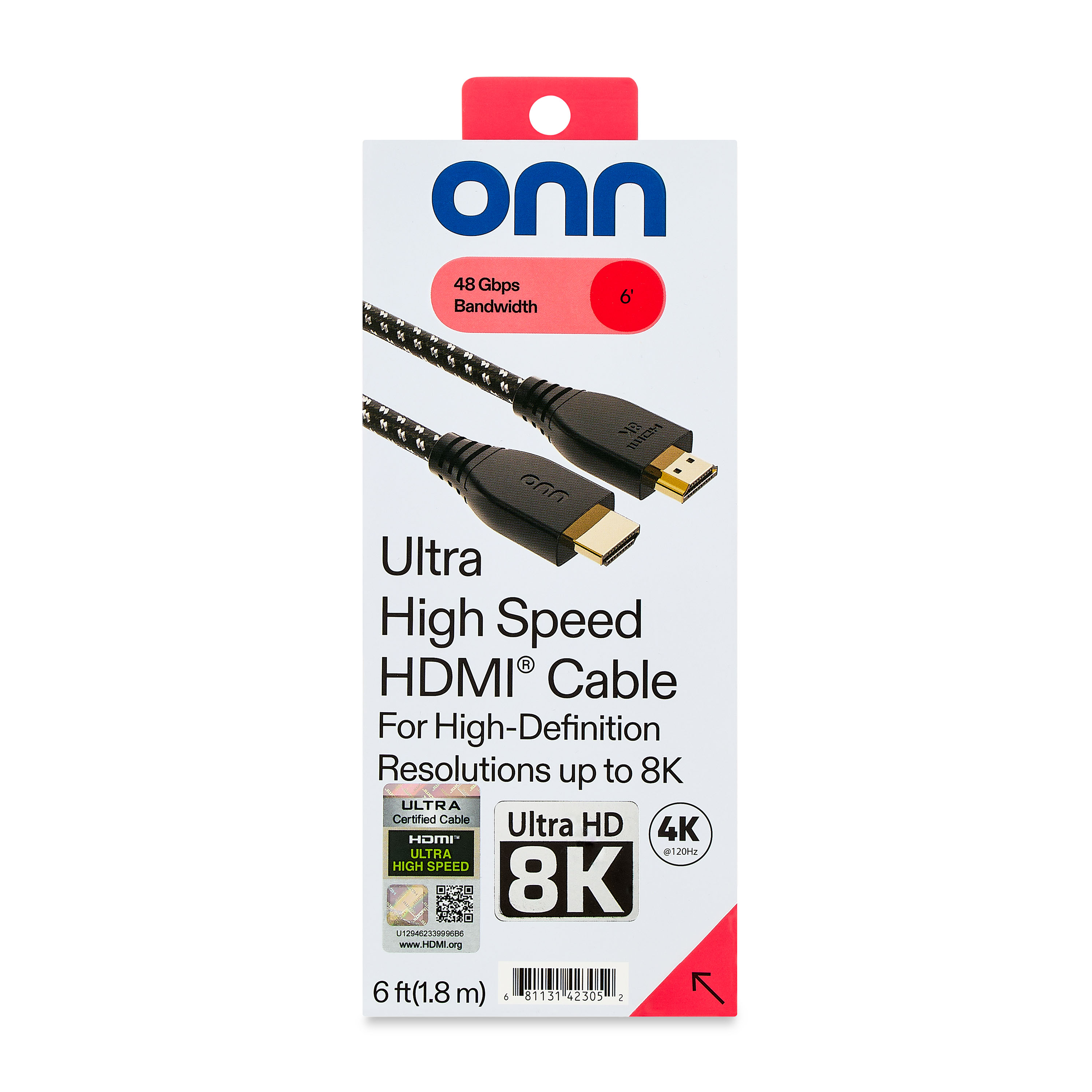 onn HDMI 2.1 Ultra High-Speed Cable, 6 ft photo 2
