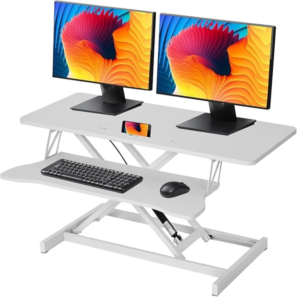 37" Standing Desk Converter Height Adjustable Sit to Stand Up Riser, Monitor and Laptop Workstation with Wide Keyboard Tray