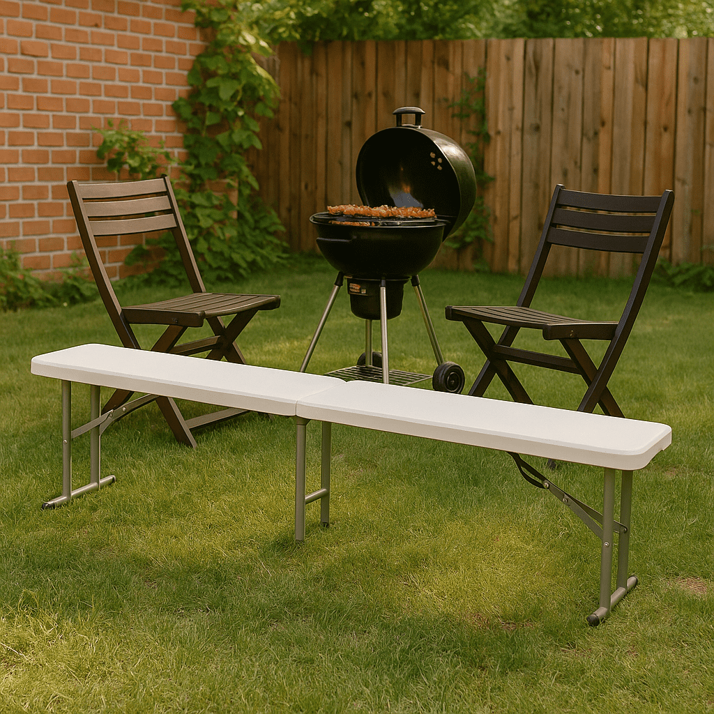 Homy Casa Outdoor Folding Bench Set of 2, Portable Chair for Backyard BBQ & Party Events, White