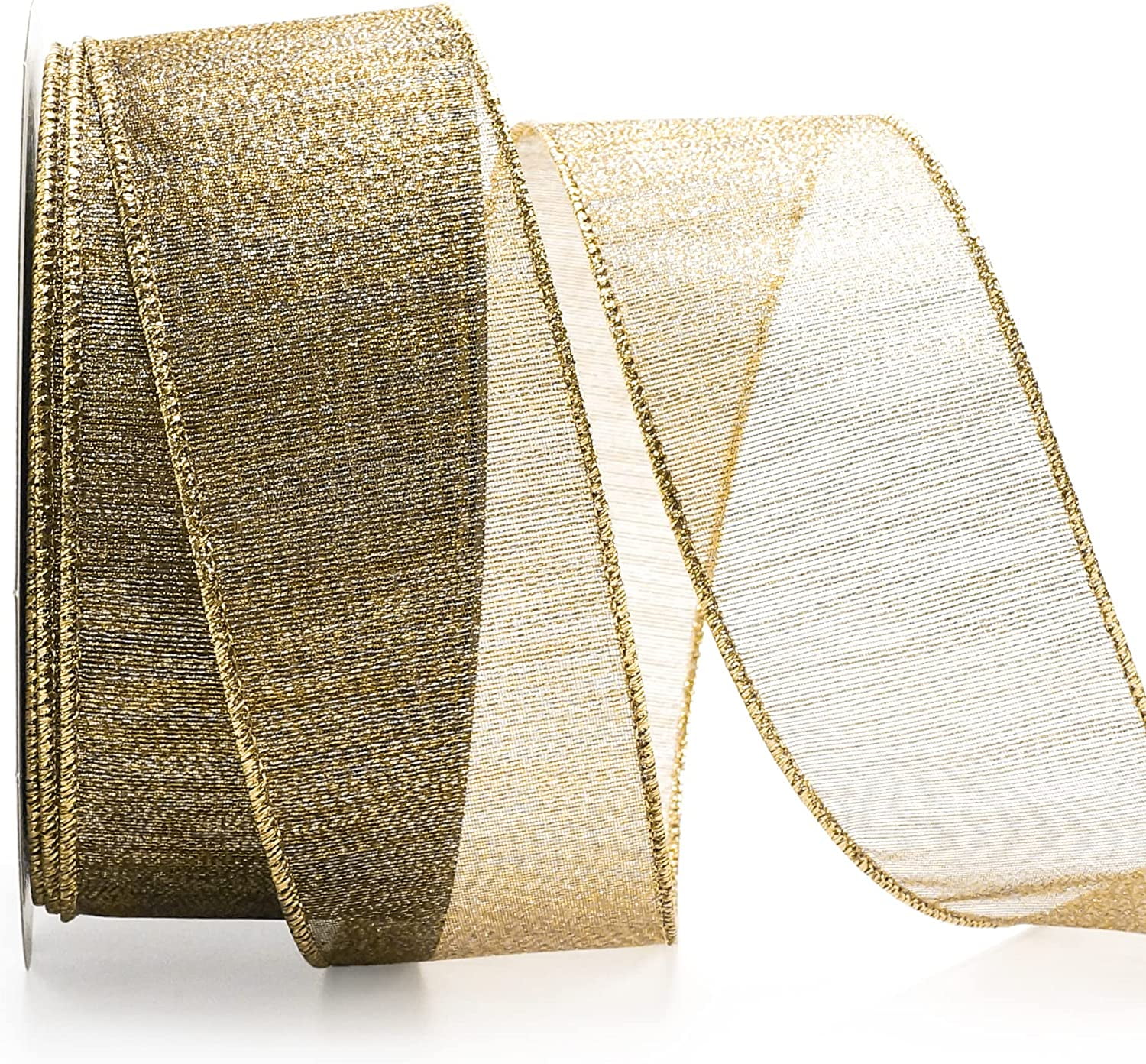 Silver and Gold Metallic Ribbon, Wired Edge Ribbon for Christmas Tree