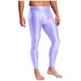 thumbnail image 3 of YiZYiF Men's Shiny Oil Leggings High Waist Stretchy Compression Pants Glossy Gym Fitness Underpants Light Purple M, 3 of 7