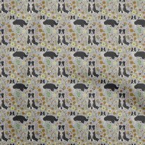 oneOone Georgette Viscose Gray Fabric Floral & Puppies Diy Clothing Quilting Fabric Print Fabric By Yard 42 Inch Wide