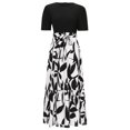 thumbnail image 3 of Wedding Guest Dress Plus Size, Women's Fashion Casual Round-Neck Short Sleeve Printing High Waist Dress(Khaki,L), 3 of 8