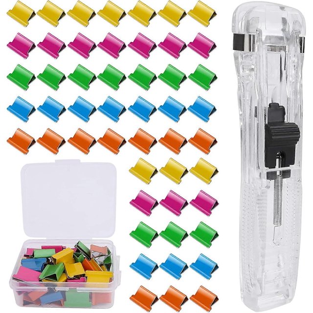 with 50 Pcs Small Binder Clips, Portable Handheld Clam Clip Dispenser Stainless Steel Refill Paper Clips for Home School Office Document Supplies