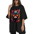 thumbnail image 4 of Plus Size Shirt for Women Black Tops for Women Short Sleeves Shirt for Women Oil Painting-Cat T Shirt Crewneck Shirt for Women XL, 4 of 5