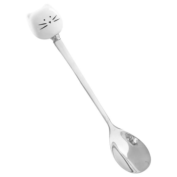 potrochi Cat Coffee Spoon Cute Stainless Steel Cat Head Spoon, Lovely Spoon, Ice Cream Dessert Spoon for Stirring Tea Coffee Sugar Dessert (White)