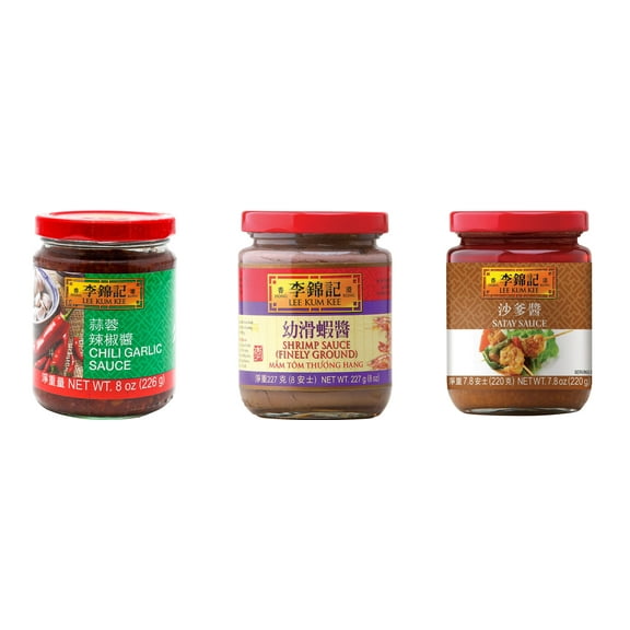 NineChef Brand Spoon Plus 3 Pack Lee Kum Kee Cooking Sauce, 3 Flavors(Chili Garlic Sauce,Finely Shrimp,Satay Sauce)
