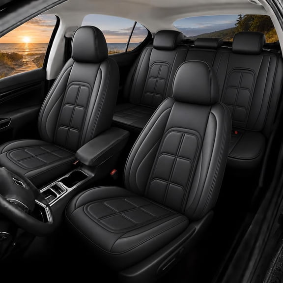 WRWolf Full Set Seat Cover Fit for Honda CR-V 2015-2025 2026 Faux Leather Car Seat Protector Compatible Airbag Vehicle Cushion Covers Waterproof Carseat Seat Full Set 5 Seats (Black)