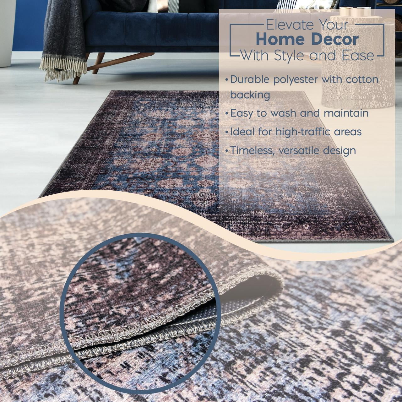 L'Baiet Amelie Abstract Washable Area Rug Blue 5' x 7' Medium Rugs Carpet for Living Room, Bedroom, Kitchen, Entryway, Nursery, Playroom, Office | Boho Aesthetic Modern Colorful Home Decor