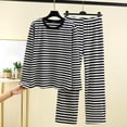 thumbnail image 1 of Puntoco Pijamas para mujer, moda femenina, estampado de colores, cuello redondo, ropa informal cálida para el hogar, conjunto de pijamas, 1 of 3