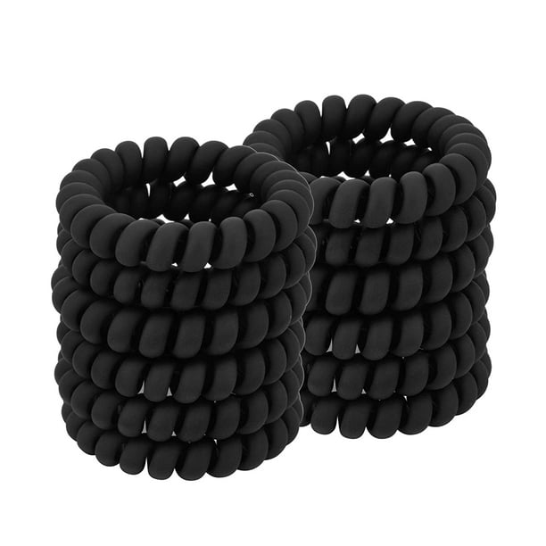 Spiral Hair Ties Matte Black 12 Pcs Coil Hair Ties for Thick Hair Ponytail Holder Hair Ties for Women No Crease Hair Ties Phone Cord Hair Ties
