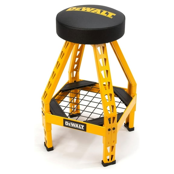 Dewalt Shop Stool 360 Degree Swivel Seat, Tool Shelf, 17.25" x 30", Black