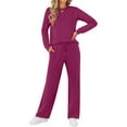 thumbnail image 3 of Fantaslook Two Piece Lounge Sets for Women Fall Outfits Long Sleeve Tops Wide Leg Pants Matching Sets Vacation Travel Outfits, 3 of 10