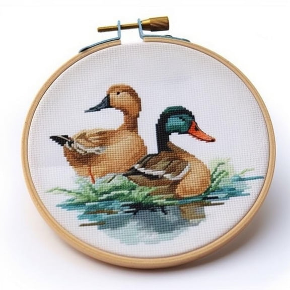 Generic Counted Easy Cross Stitch Kits Ducks Color Stamped Embroidery for Starter Kits DIY 11CT Stamped Patterns Embroidery Needlework Kit Supplies 12 Inch Hoop Included(126-f), ZGF-XIUPE 113dk126