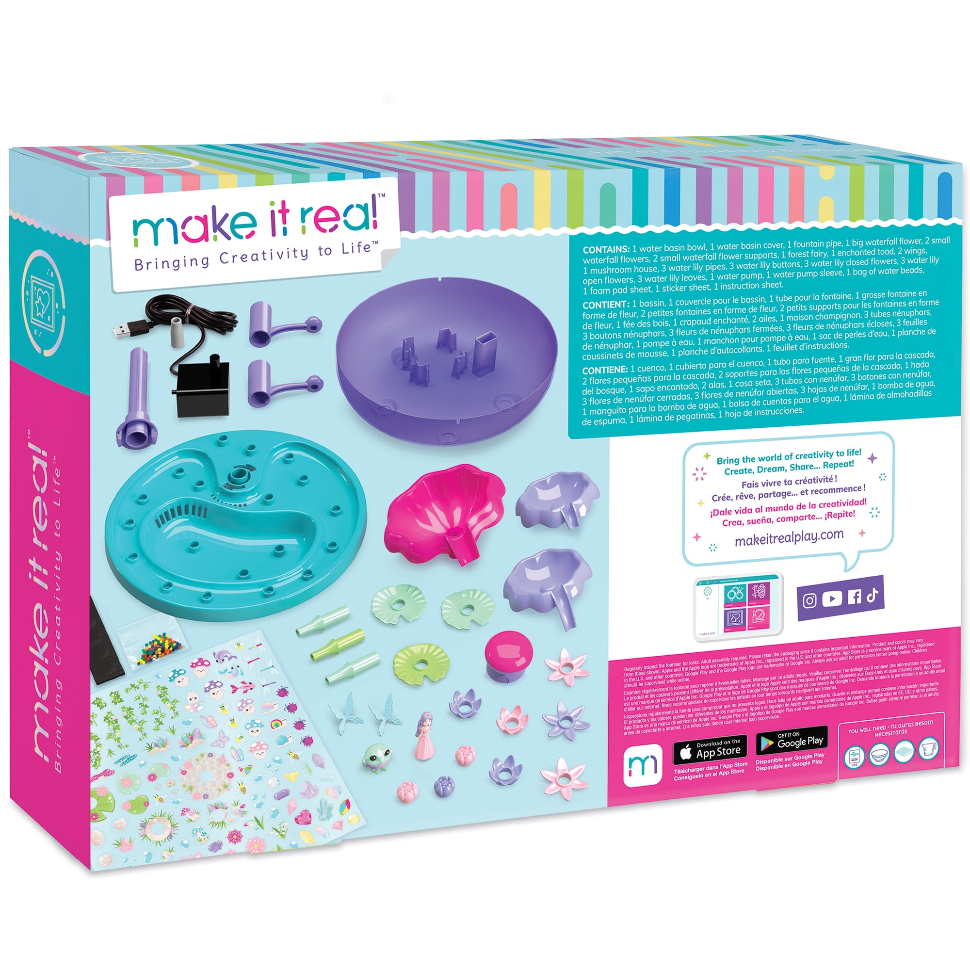 Make It Real: DIY Tranquility Fountain - Build a Whimsical Water Space, Water Falling & Sensory Experience, 30+ Pieces, Build-Play-Relax, USB Powered Water Feature, Tweens & Girls, Kids Ages 8+